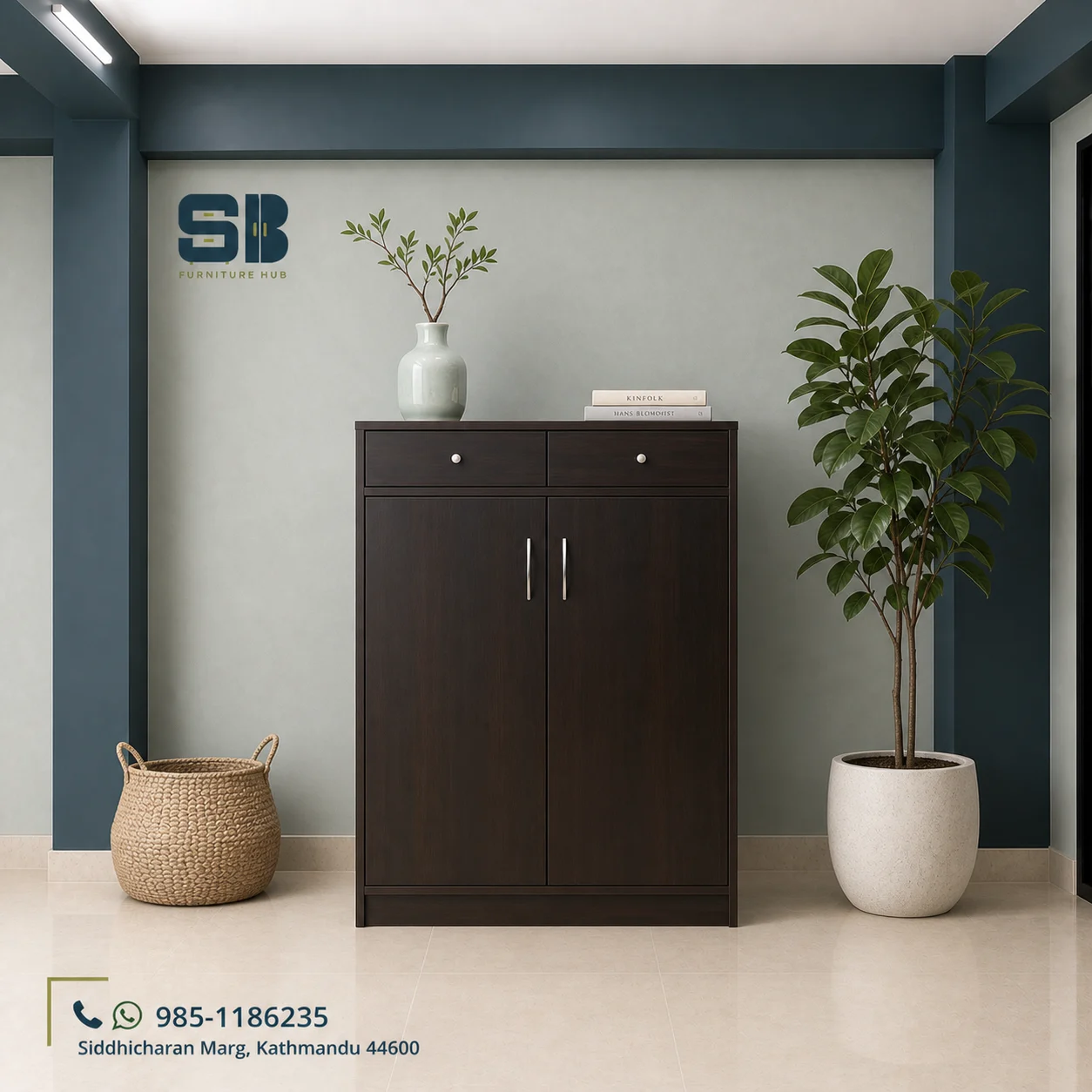 SBF Espresso Slim 2-Drawer Shoe Rack