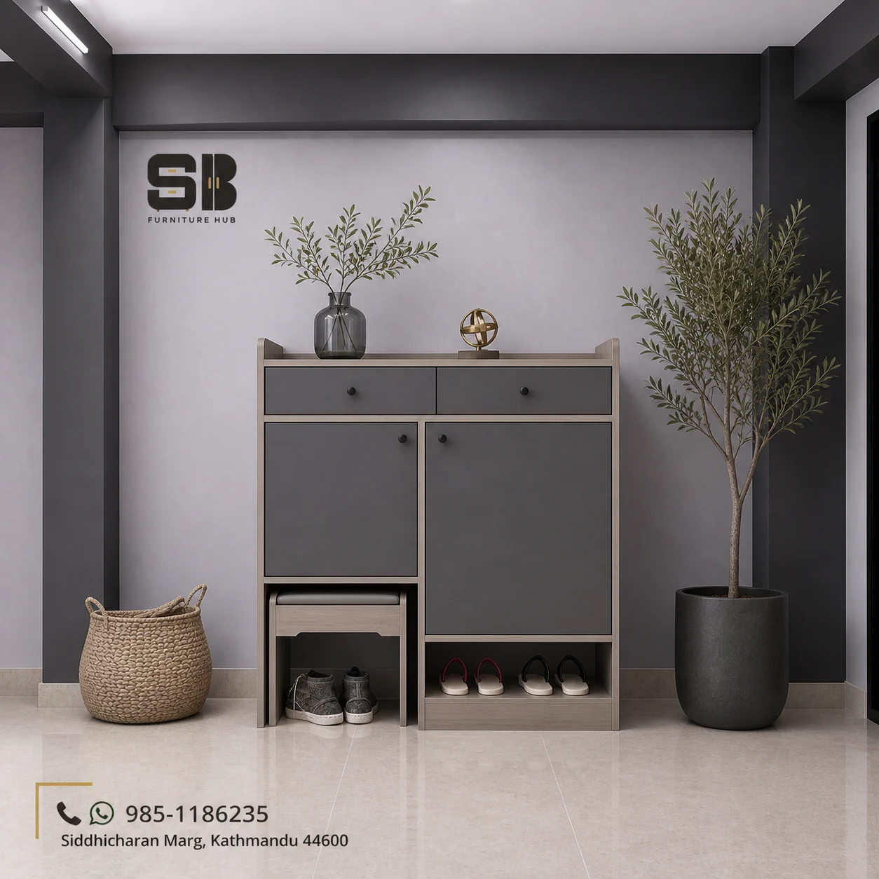 SBF Grey Tilt Entry Stool Shoe Rack