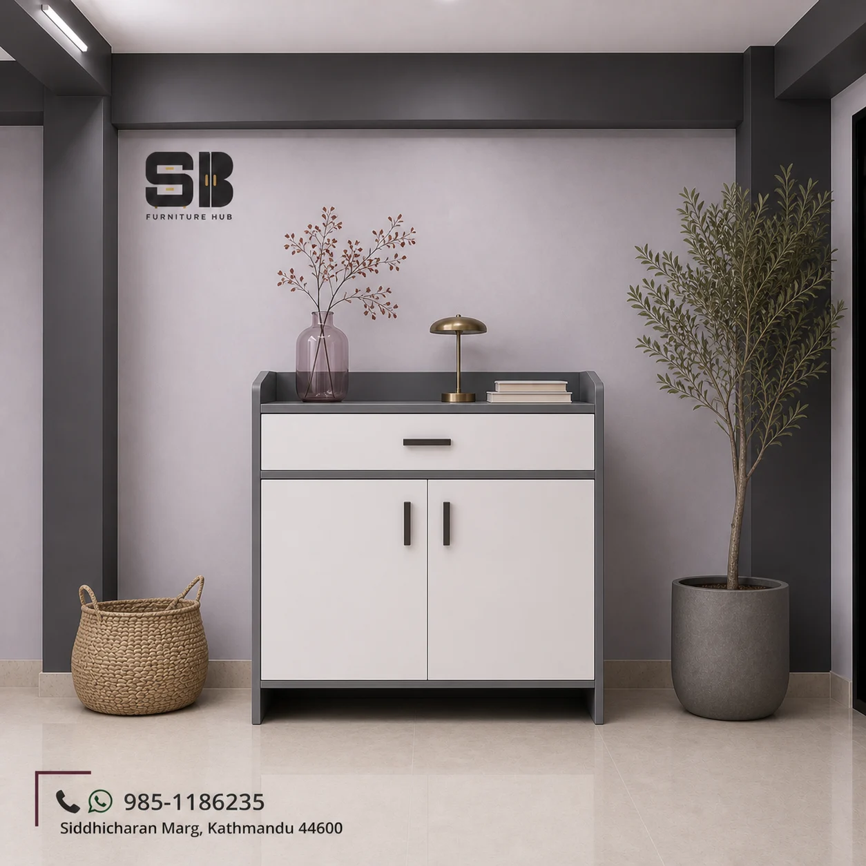 SBF Grey-White 2-Door + Drawer Open-Base Shoe Rack