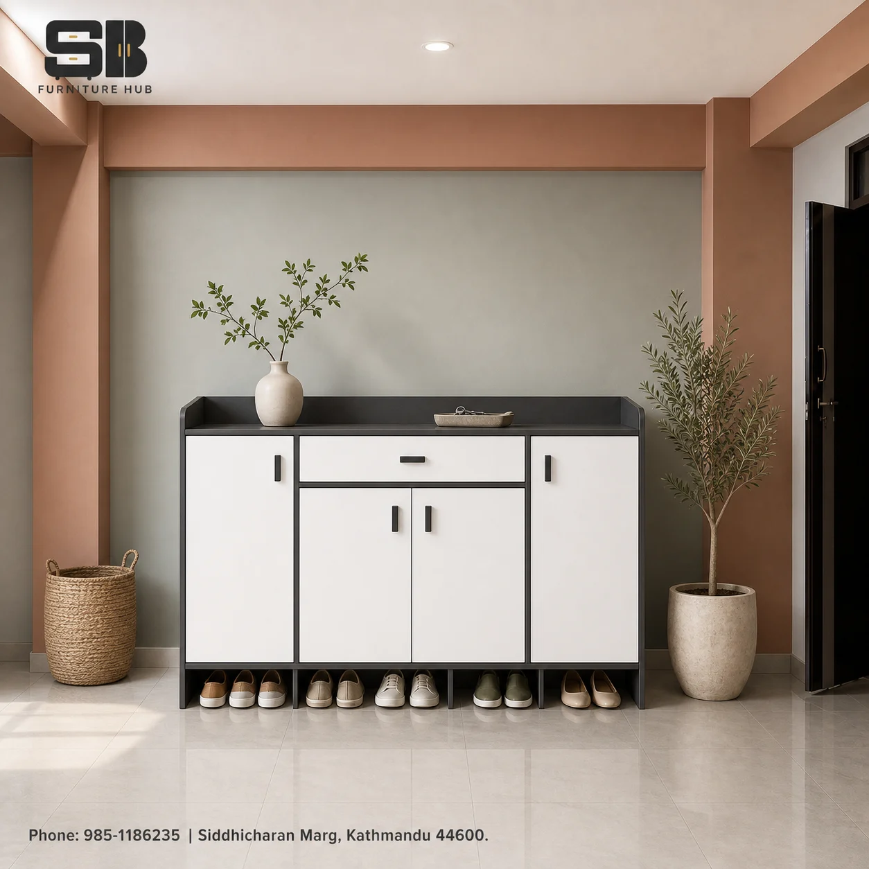 SBF Grey-White 4-Door Shoe Rack