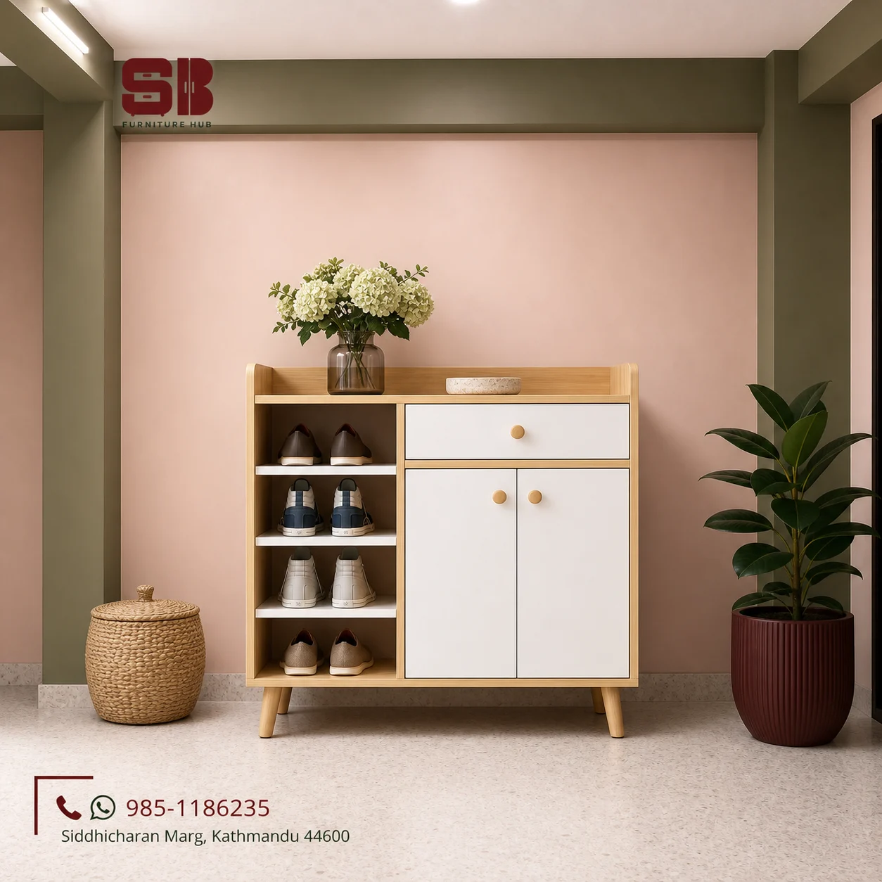 SBF Natural White Open-Shelf Cabinet Shoe Rack