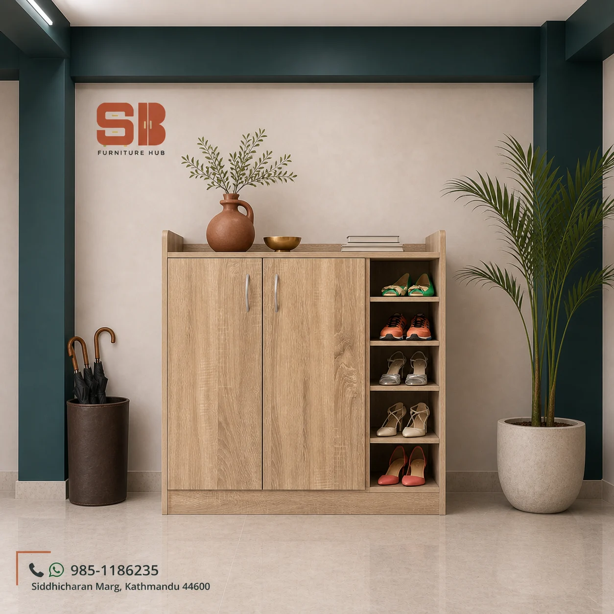 SBF Oak 2-Door Open-Shelf Shoe Rack