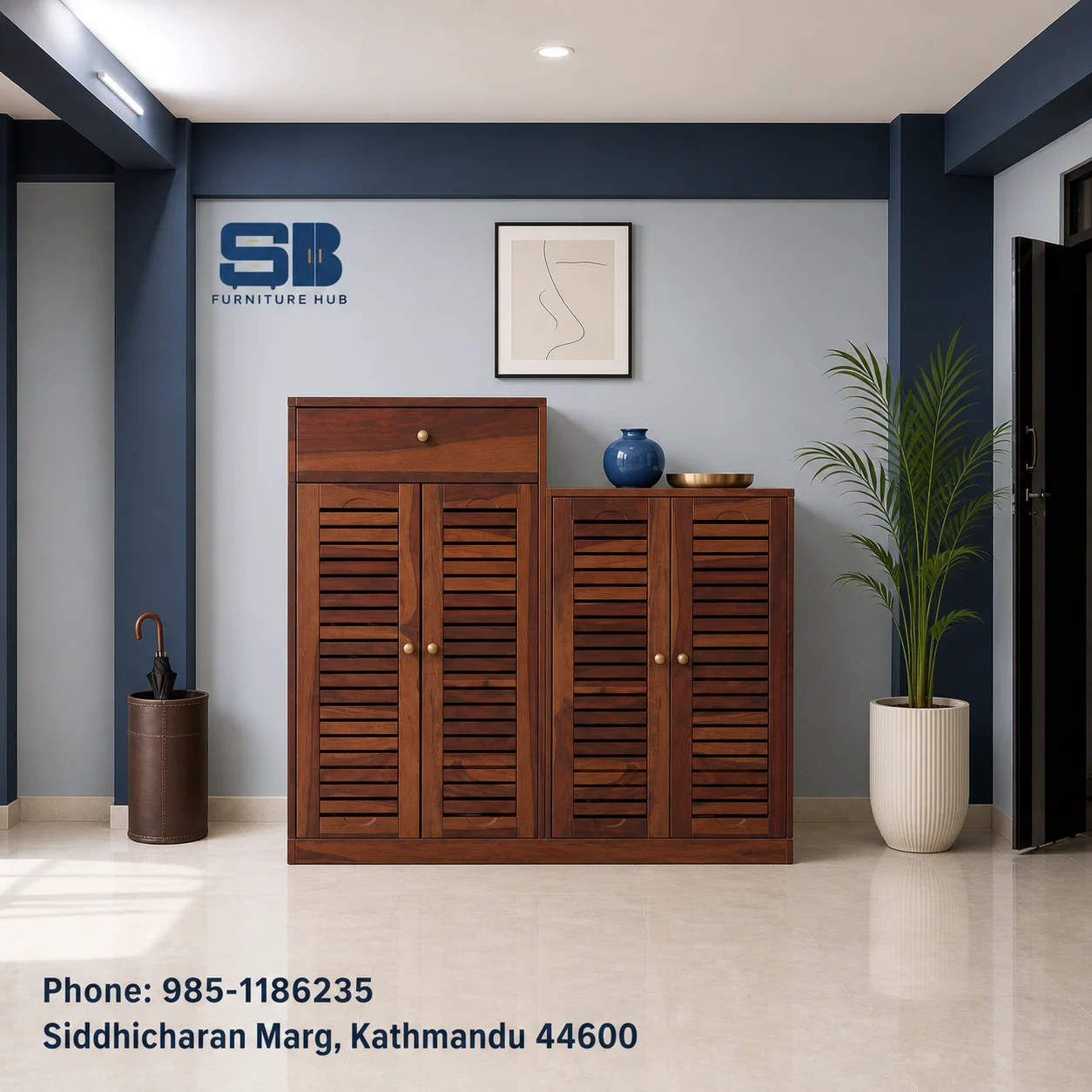 SBF Teak Louvre 4-Door Shoe Rack