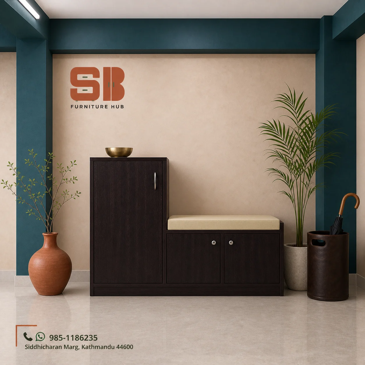 SBF Wenge 1-Door Cushion Bench + 2-Door Cabinet Shoe Rack
