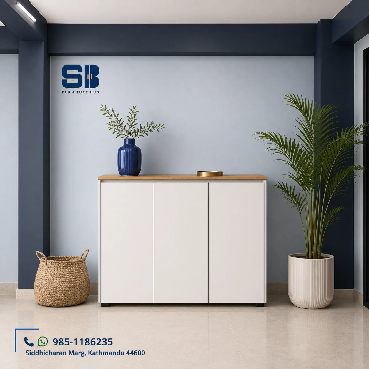 SBF White with Oak Top 3-Door Shoe Rack